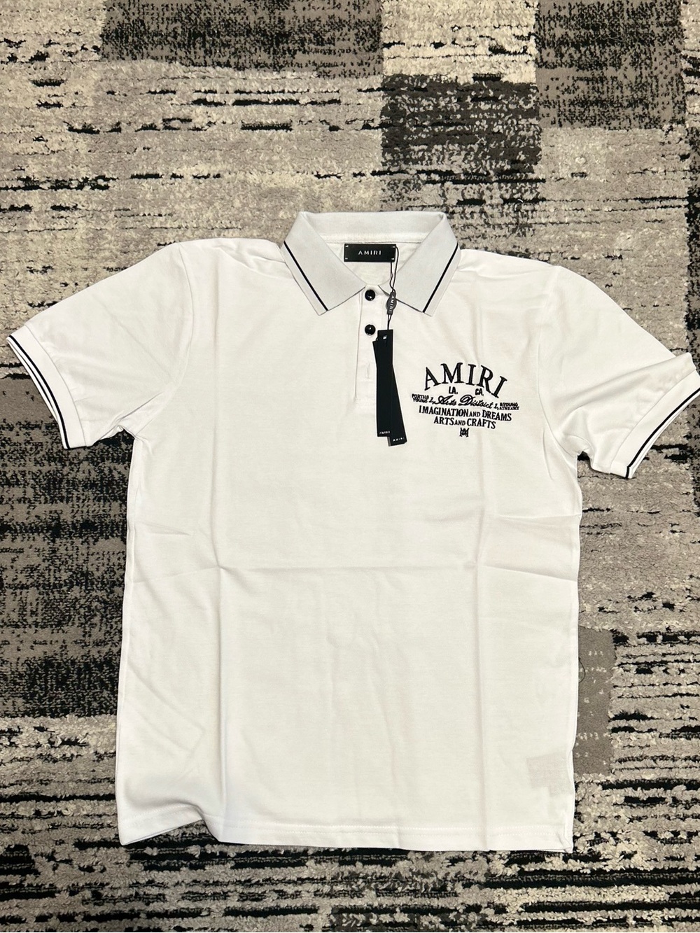 AMIRI White Polo with Black Trim and Chest Logo